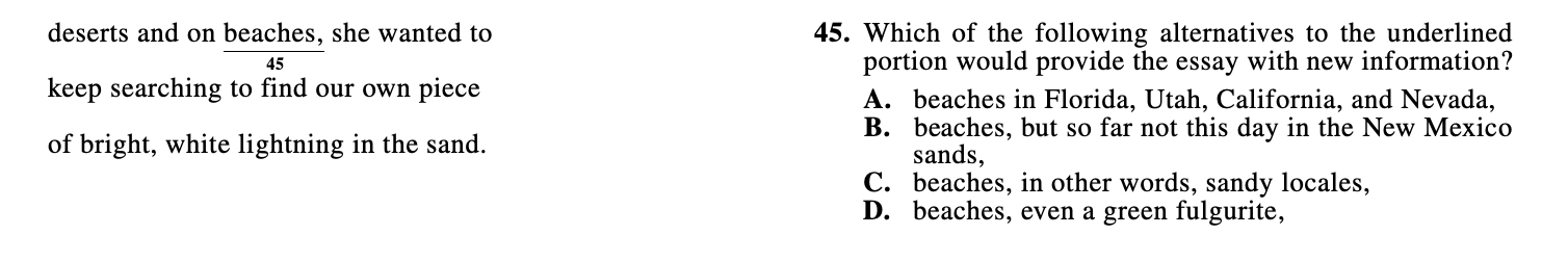 Example of rhetorical choice style question on the ACT English exam